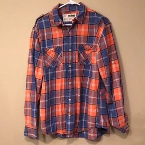 Orange and blue large flannel button down …